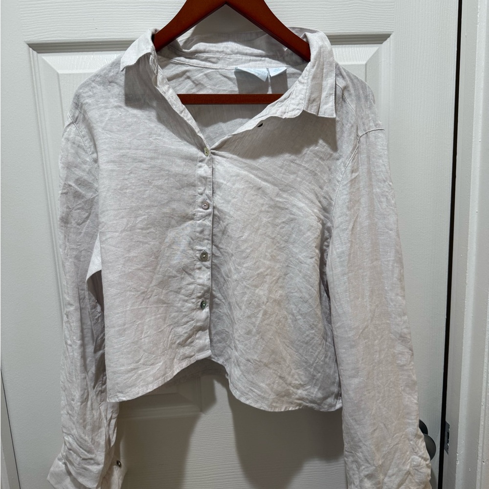 Cynthia Rowley 100% Linen Cream Button-Down Shirt